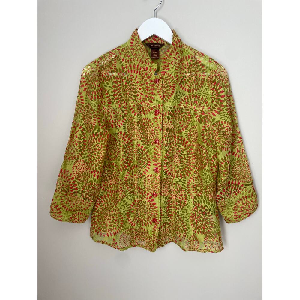 Multiples Button Down Top Size Medium 3/4 Sleeves… - image 1